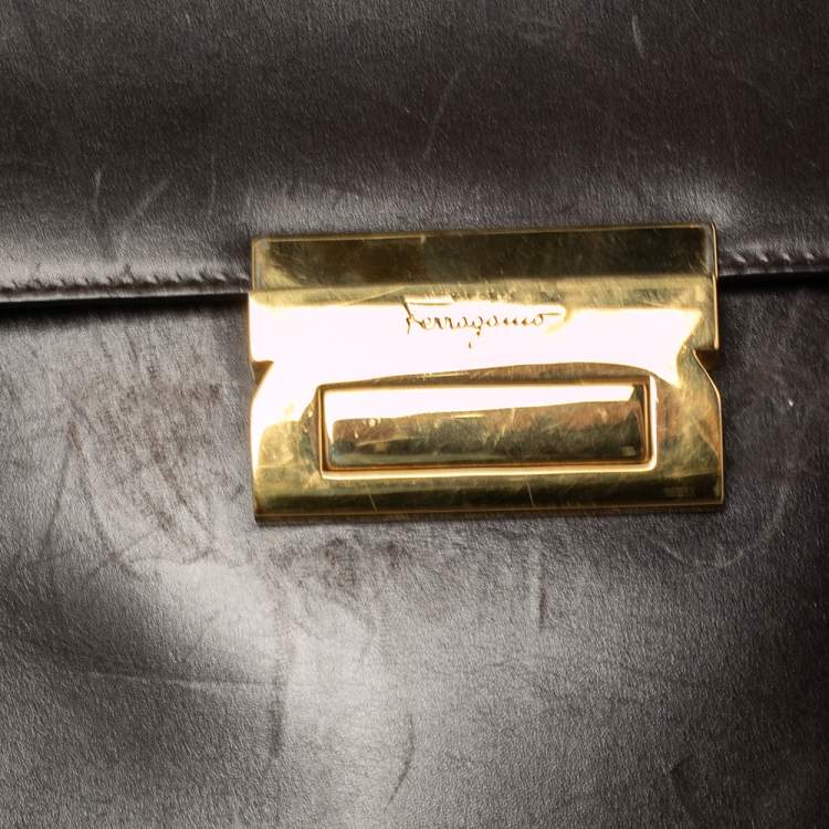 Pre Owned Salvatore Ferragamo Brown Leather Front Pocket Satchel