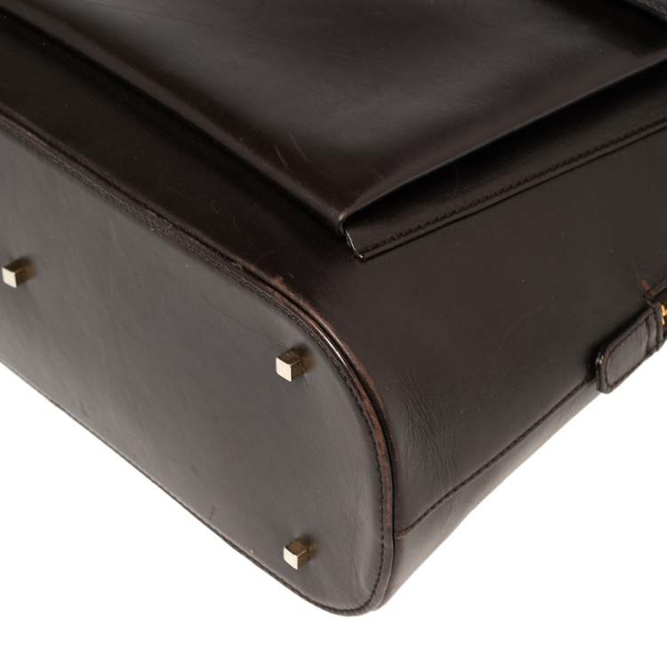 Pre Owned Salvatore Ferragamo Brown Leather Front Pocket Satchel