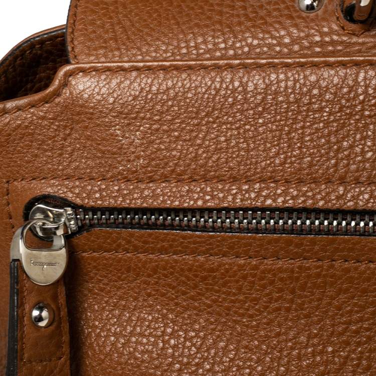 Pre Owned Salvatore Ferragamo Brown Leather Large Sofia Top Handle Bag