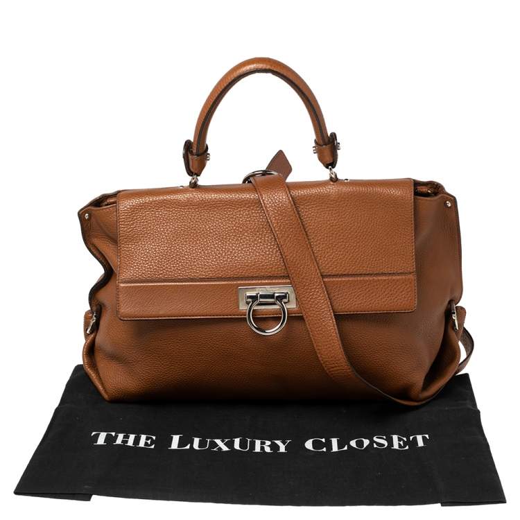 Pre Owned Salvatore Ferragamo Brown Leather Large Sofia Top Handle Bag