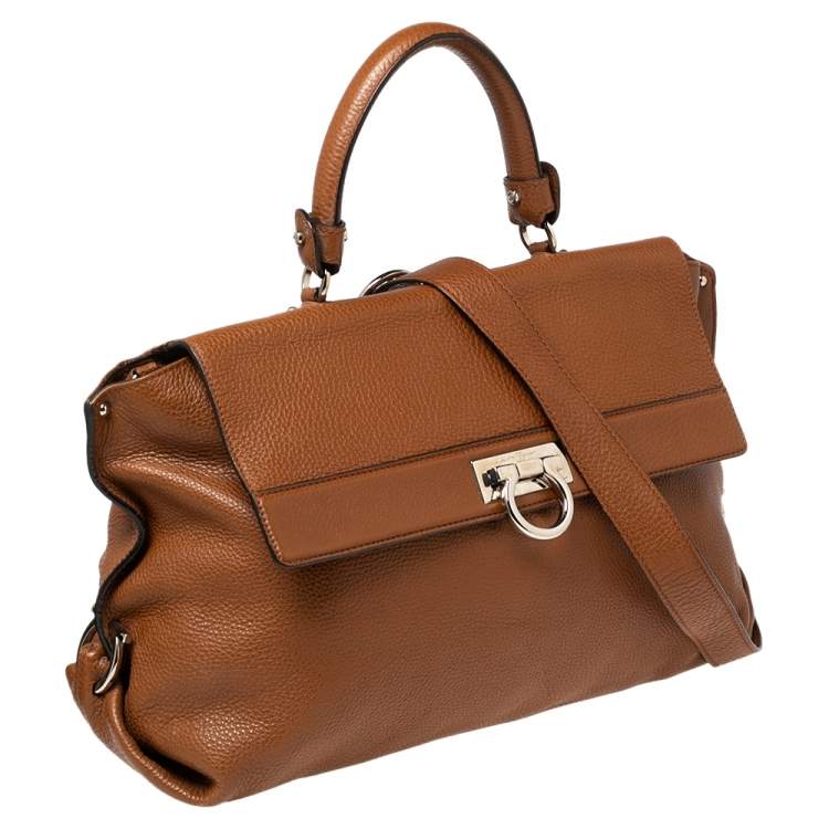 Pre Owned Salvatore Ferragamo Brown Leather Large Sofia Top Handle Bag