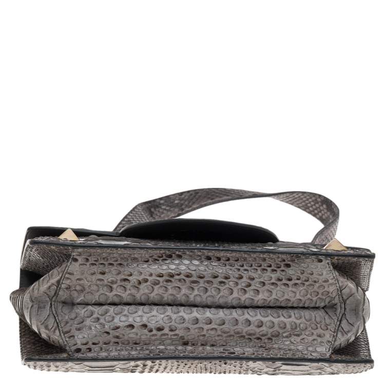 Pre Owned Salvatore Ferragamo Grey Python Flap Shoulder Bag