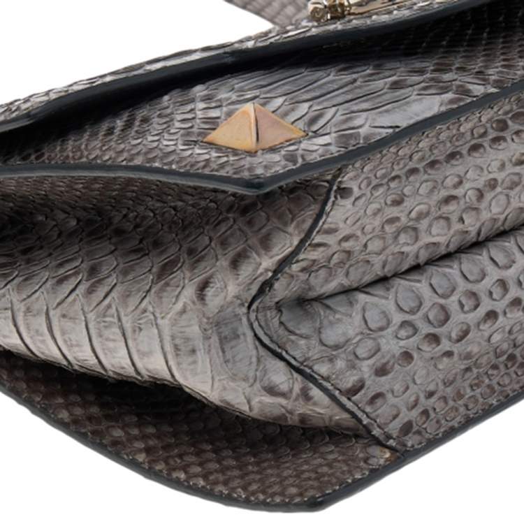 Pre Owned Salvatore Ferragamo Grey Python Flap Shoulder Bag