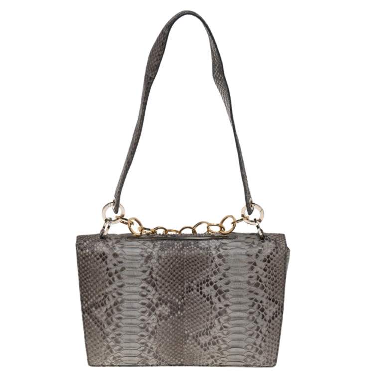 Pre Owned Salvatore Ferragamo Grey Python Flap Shoulder Bag