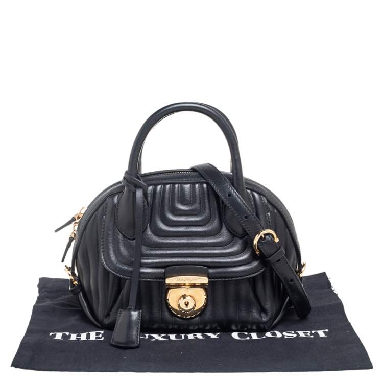 Pre Owned Salvatore Ferragamo Black Quilted Leather Small Fiamma Satchel