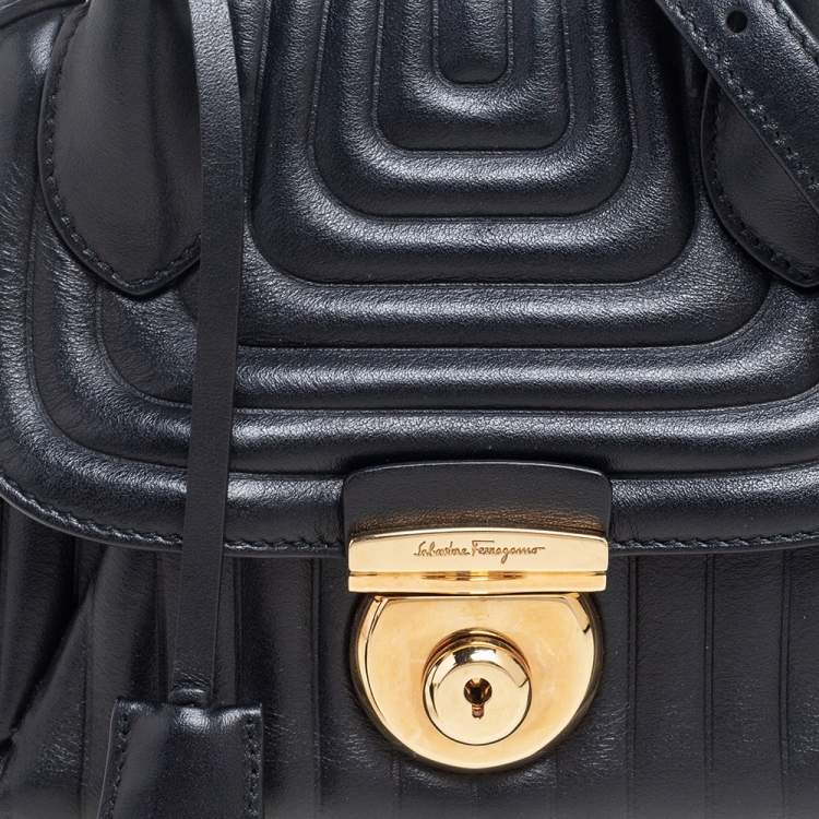 Pre Owned Salvatore Ferragamo Black Quilted Leather Small Fiamma Satchel