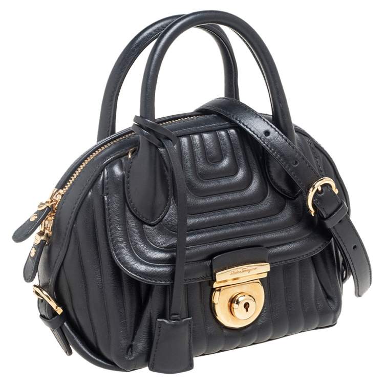 Pre Owned Salvatore Ferragamo Black Quilted Leather Small Fiamma Satchel