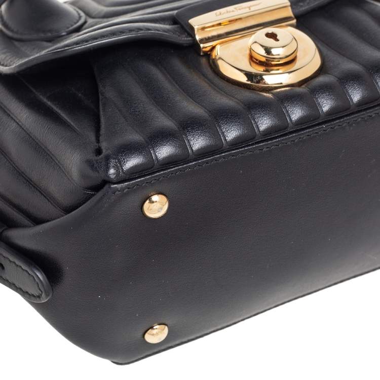 Pre Owned Salvatore Ferragamo Black Quilted Leather Small Fiamma Satchel