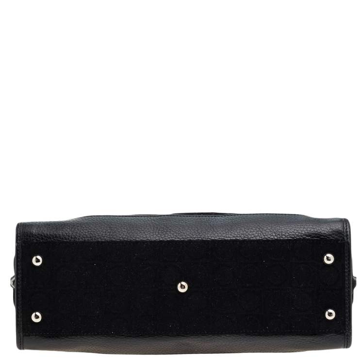 Pre Owned Salvatore Ferragamo Black Gancini Velvet And Leather Shoulder Bag