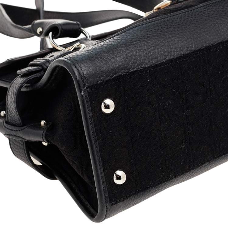 Pre Owned Salvatore Ferragamo Black Gancini Velvet And Leather Shoulder Bag