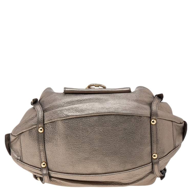 Pre Owned Salvatore Ferragamo Metallic Leather Crystal Embellished Gancini Satchel