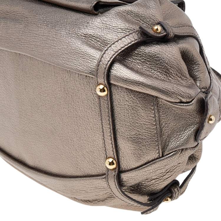Pre Owned Salvatore Ferragamo Metallic Leather Crystal Embellished Gancini Satchel