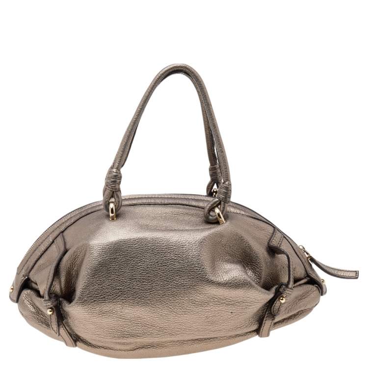Pre Owned Salvatore Ferragamo Metallic Leather Crystal Embellished Gancini Satchel