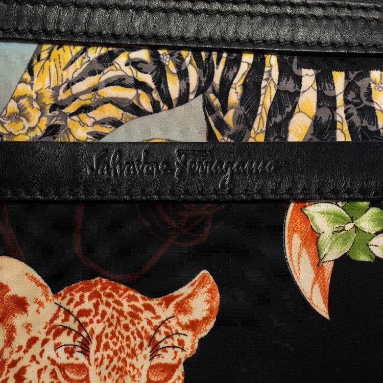 Pre Owned Salvatore Ferragamo Multicolor Printed Nylon And Leather Satchel