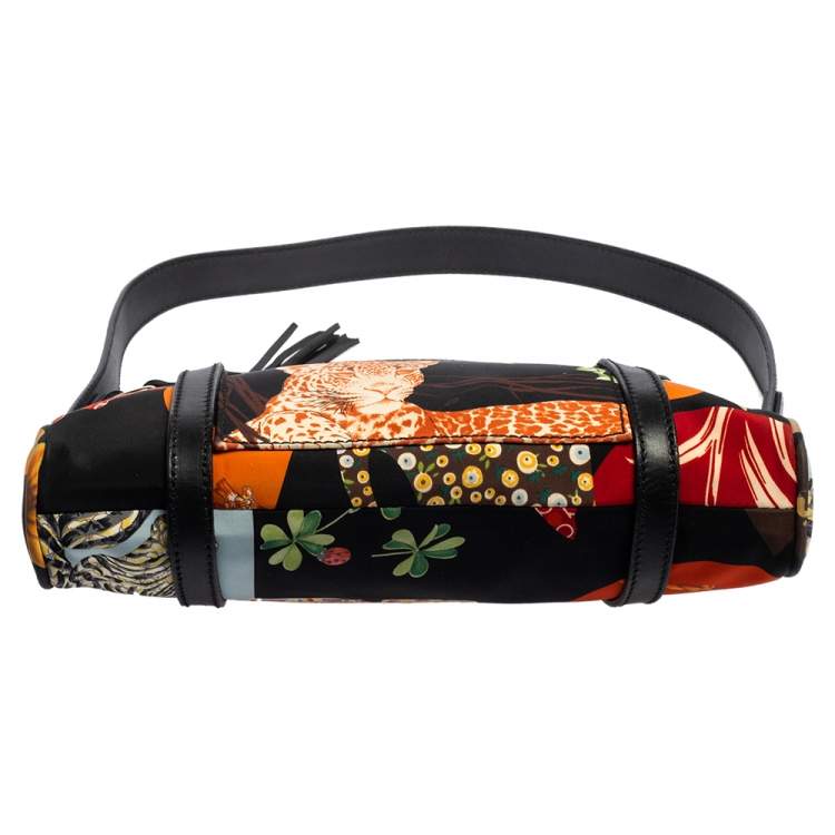 Pre Owned Salvatore Ferragamo Multicolor Printed Nylon And Leather Satchel