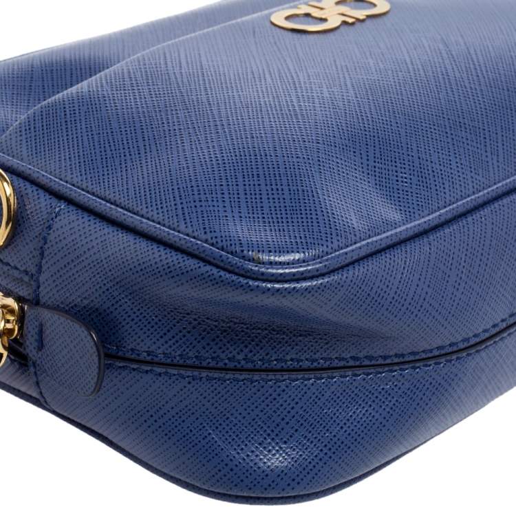 مملوكة مسبقًا Salvatore Ferragamo Blue Leather Double Gancini Shoulder Bag
