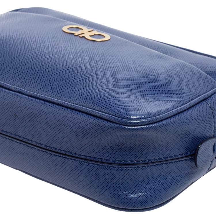 مملوكة مسبقًا Salvatore Ferragamo Blue Leather Double Gancini Shoulder Bag