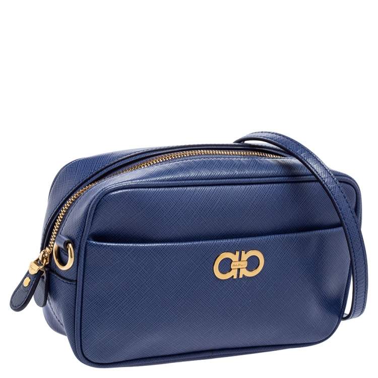 مملوكة مسبقًا Salvatore Ferragamo Blue Leather Double Gancini Shoulder Bag