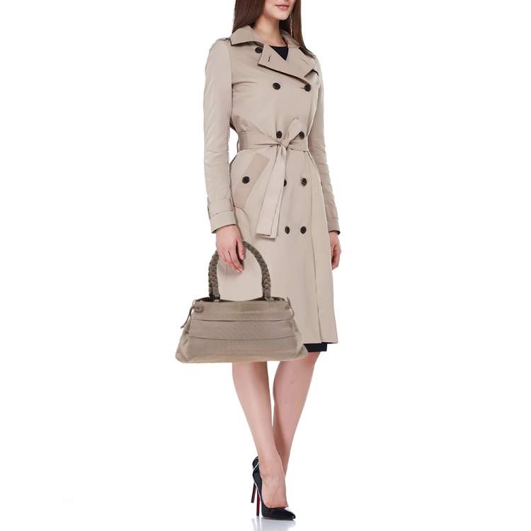 Pre Owned Salvatore Ferragamo Beige Tiered Grosgrain Braided Tote