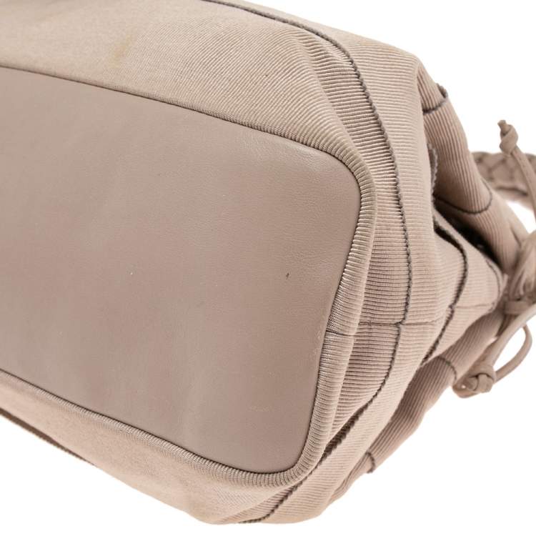 Pre Owned Salvatore Ferragamo Beige Tiered Grosgrain Braided Tote