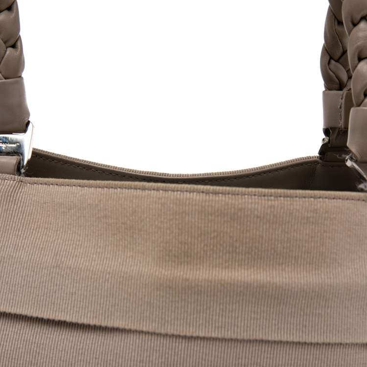 Pre Owned Salvatore Ferragamo Beige Tiered Grosgrain Braided Tote