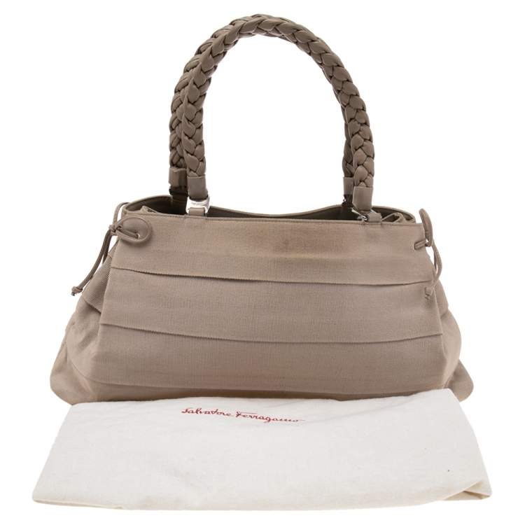 Pre Owned Salvatore Ferragamo Beige Tiered Grosgrain Braided Tote