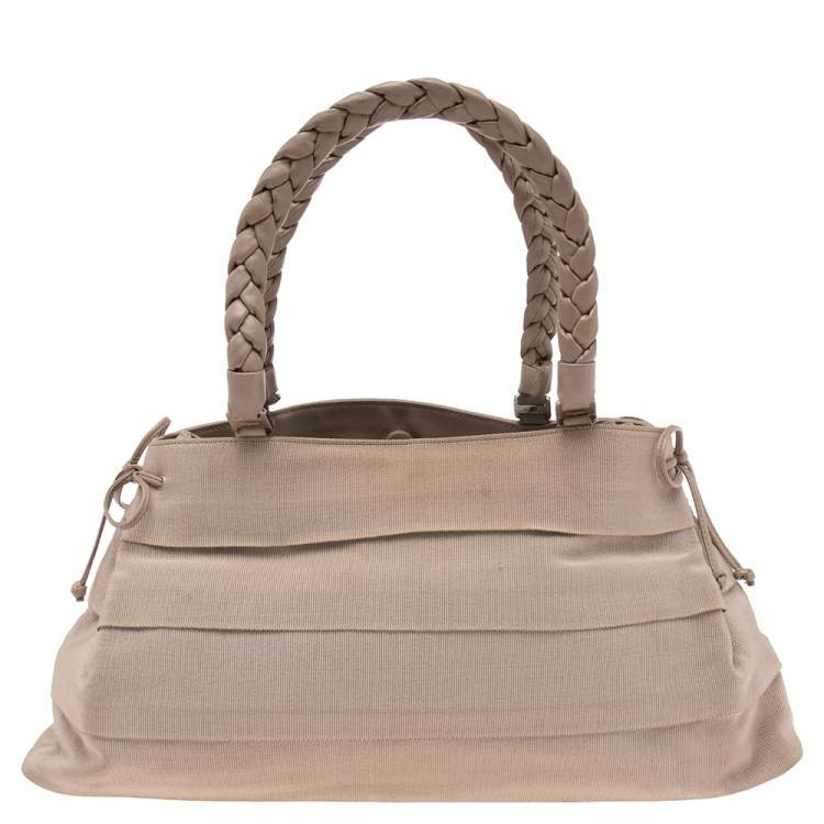 Pre Owned Salvatore Ferragamo Beige Tiered Grosgrain Braided Tote