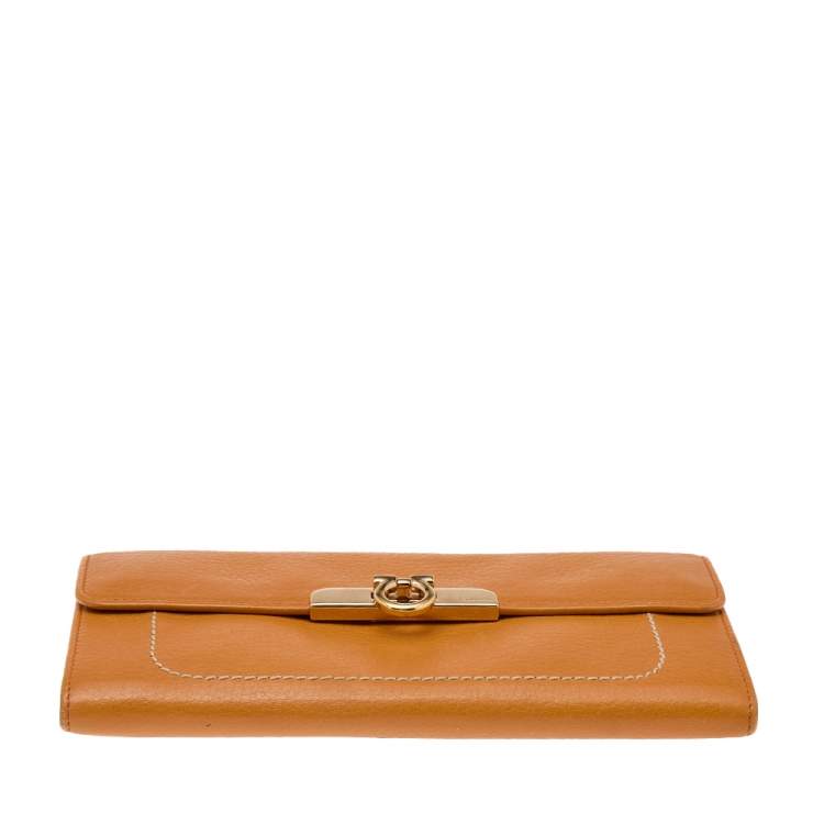 Pre Owned Salvatore Ferragamo Tan Leather Flap Continental Wallet