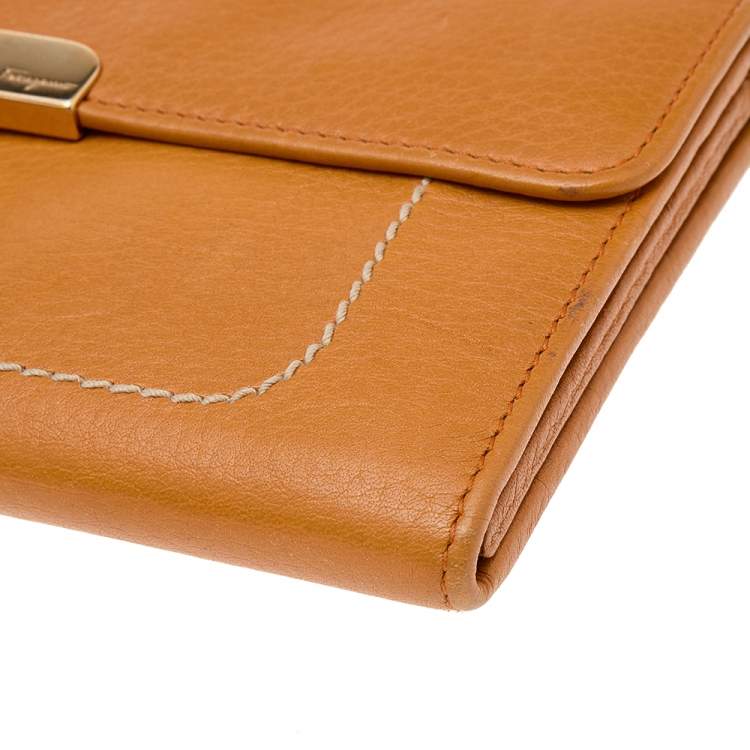 Pre Owned Salvatore Ferragamo Tan Leather Flap Continental Wallet