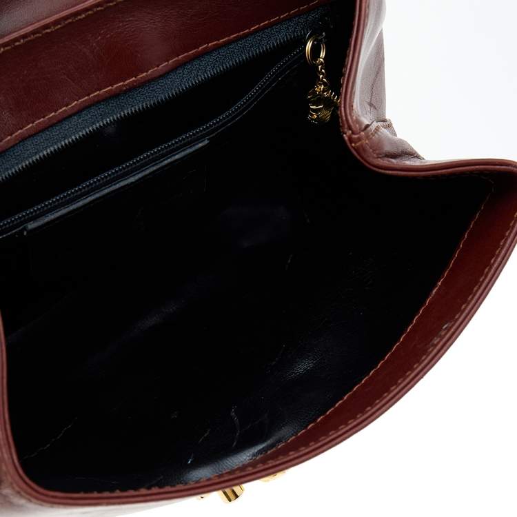 Pre Owned Salvatore Ferragamo Maroon Leather Vintage Studded Top Handle Bag