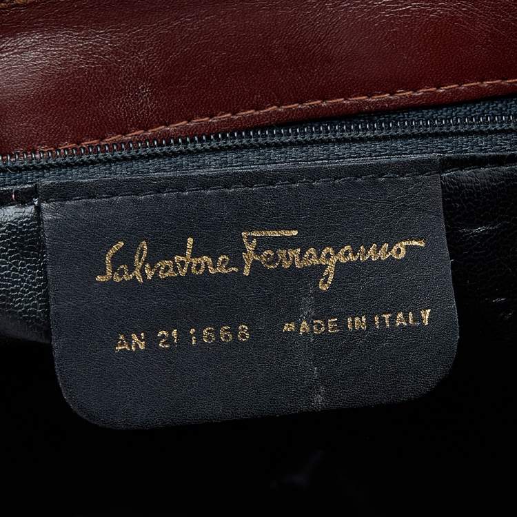Pre Owned Salvatore Ferragamo Maroon Leather Vintage Studded Top Handle Bag