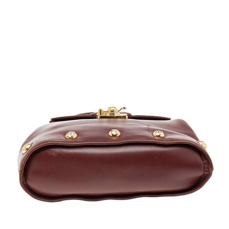 Pre Owned Salvatore Ferragamo Maroon Leather Vintage Studded Top Handle Bag