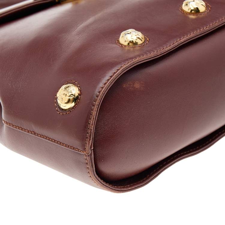 Pre Owned Salvatore Ferragamo Maroon Leather Vintage Studded Top Handle Bag