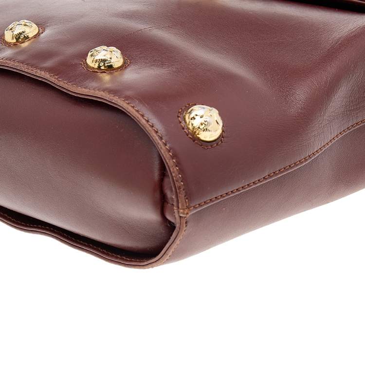 Pre Owned Salvatore Ferragamo Maroon Leather Vintage Studded Top Handle Bag