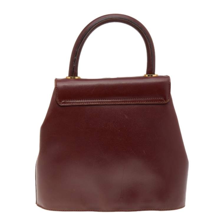 Pre Owned Salvatore Ferragamo Maroon Leather Vintage Studded Top Handle Bag