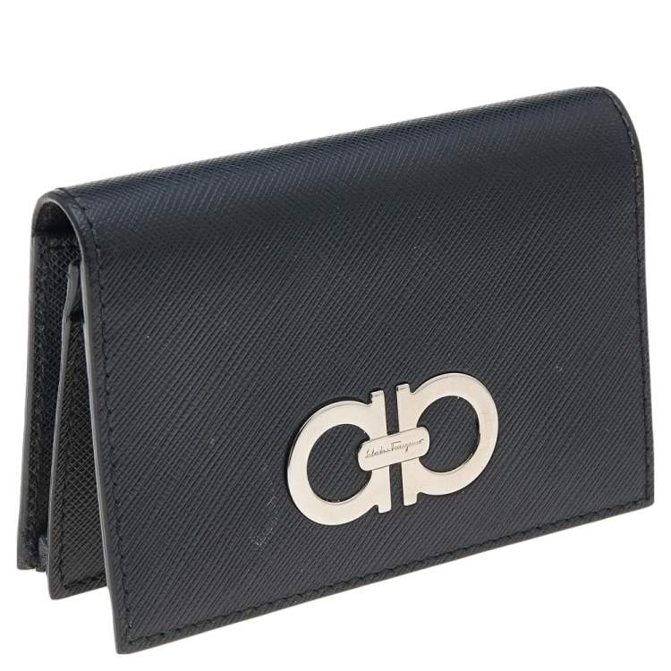 مملوكة مسبقًا Salvatore Ferragamo Black Leather Double Gancio Card Case
