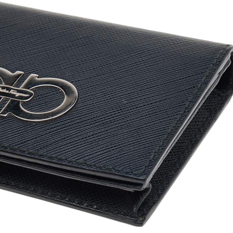 مملوكة مسبقًا Salvatore Ferragamo Black Leather Double Gancio Card Case