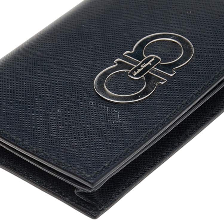 مملوكة مسبقًا Salvatore Ferragamo Black Leather Double Gancio Card Case