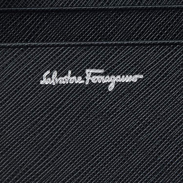 مملوكة مسبقًا Salvatore Ferragamo Black Leather Double Gancio Card Case
