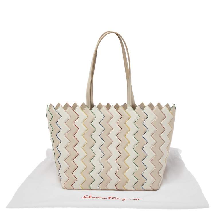 Pre Owned Salvatore Ferragamo Multicolor Zigzag Leather Tote