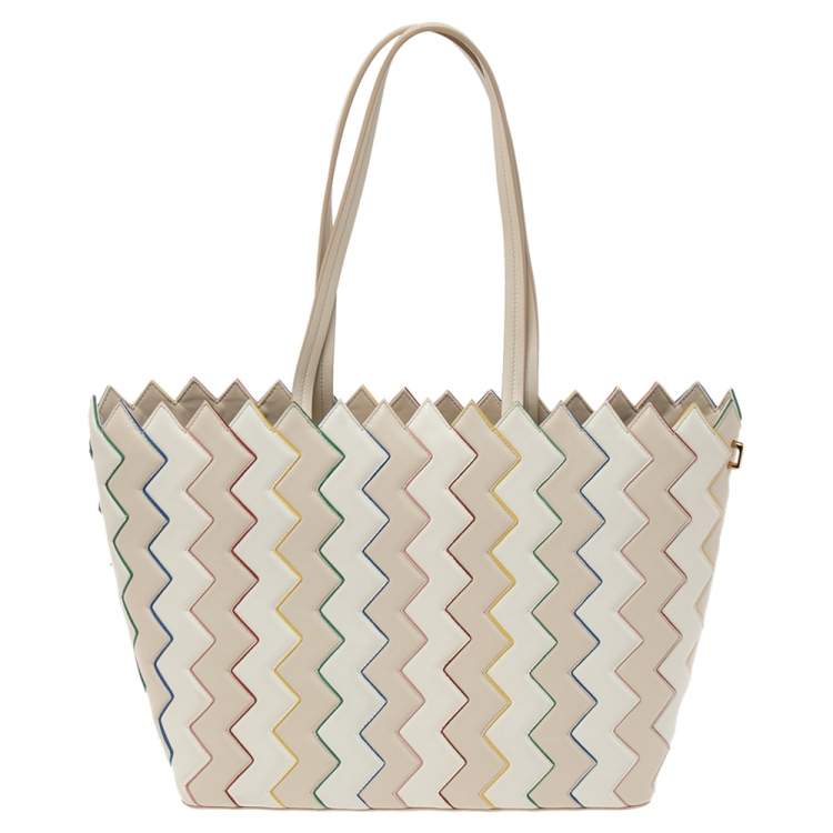 Pre Owned Salvatore Ferragamo Multicolor Zigzag Leather Tote