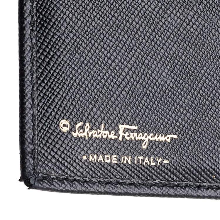 Pre Owned Salvatore Ferragamo Black Leather Gancini Lock French Wallet