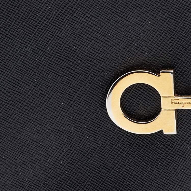 Pre Owned Salvatore Ferragamo Black Leather Gancini Lock French Wallet