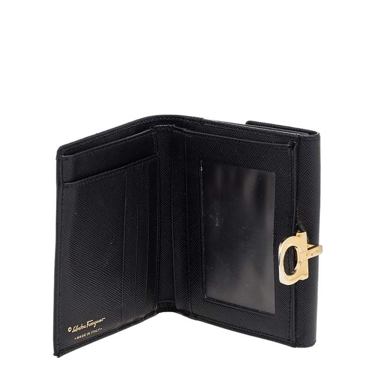 Pre Owned Salvatore Ferragamo Black Leather Gancini Lock French Wallet