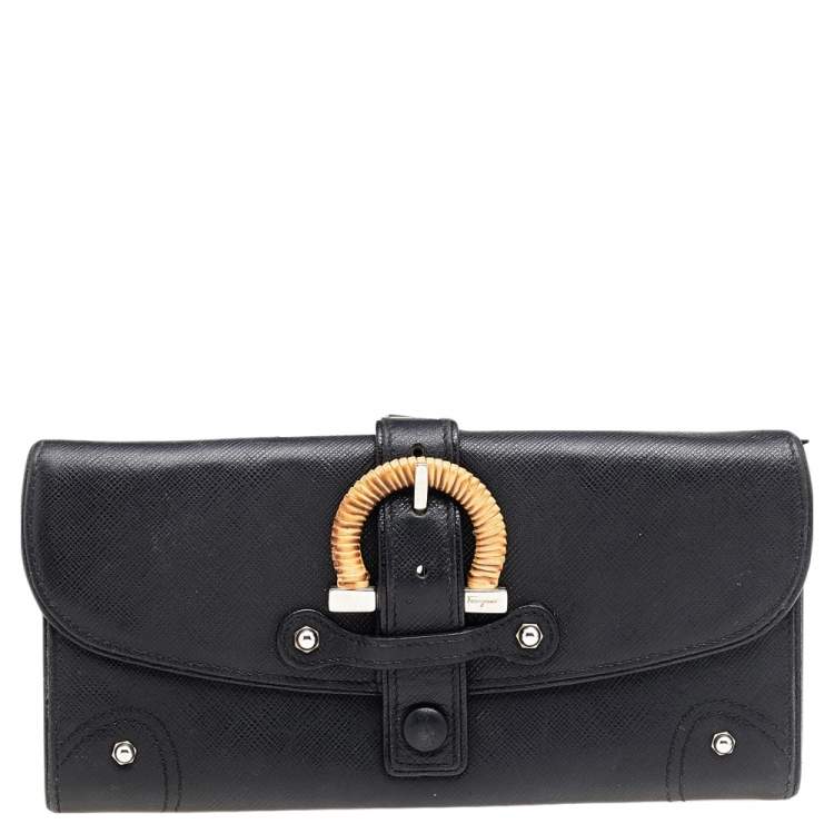 SALVATORE FERRAGAMO Brushed Off Calfskin Iconic Large Top Handle Bag Black  1247244