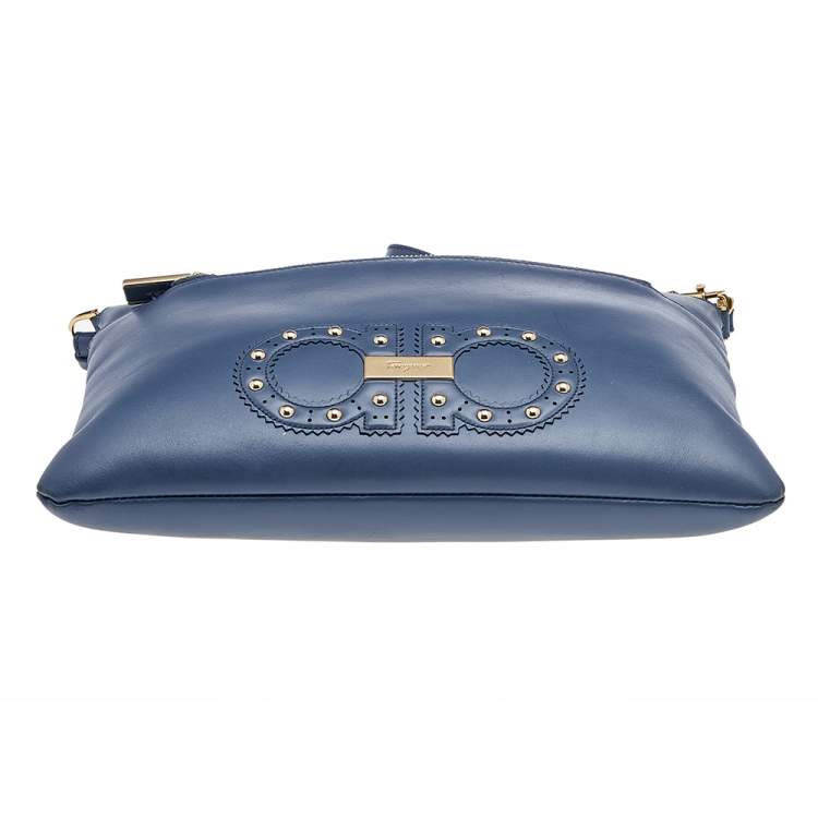 Pre Owned Salvatore Ferragamo Blue Leather Crossbody Bag 