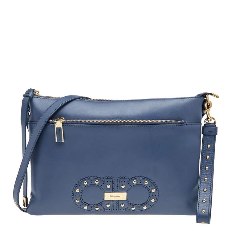 Pre Owned Salvatore Ferragamo Blue Leather Crossbody Bag 