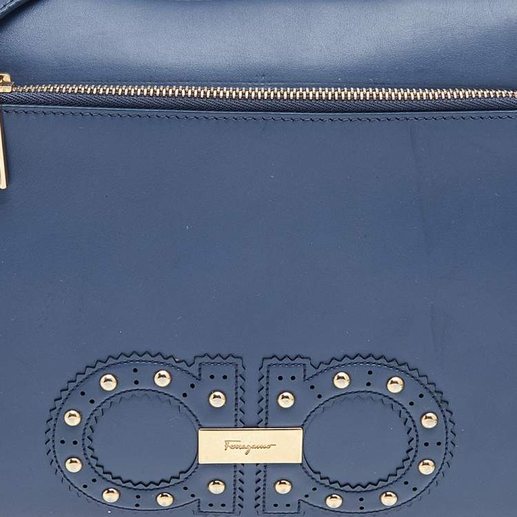 Pre Owned Salvatore Ferragamo Blue Leather Crossbody Bag 