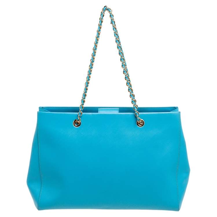 Pre Owned Salvatore Ferragamo Light Blue Saffiano Leather Vara Bow Tote