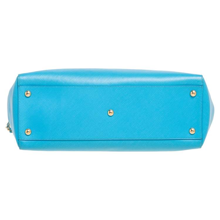 Pre Owned Salvatore Ferragamo Light Blue Saffiano Leather Vara Bow Tote